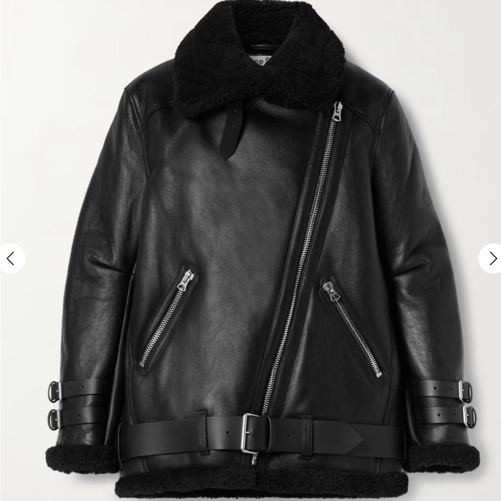 ACNE STUDIOS velocite leather trimmed shearling jacket